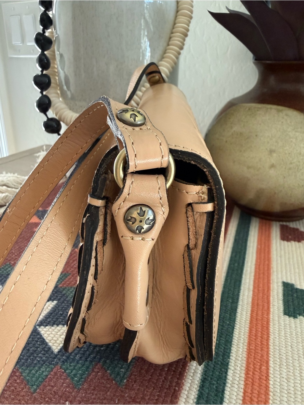 Patricia Nash Lydie Embossed Floral Leather Adjustable Crossbody Bag Nude Tan - Picture 5 of 11